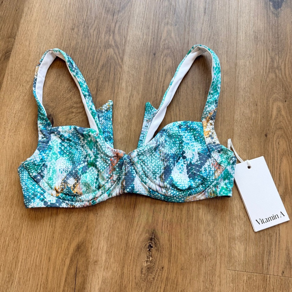 NWT Vitamin A Green Snakeskin Underwire Bustier Bikini‎ Top Size 6/S